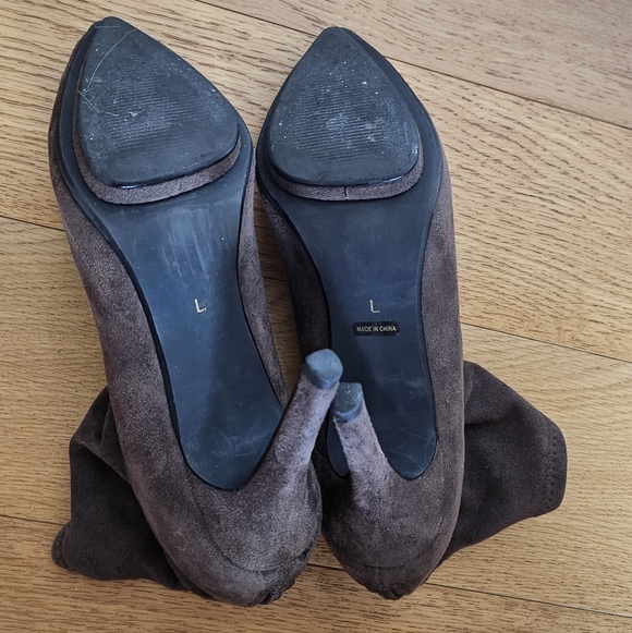 Rienda Gyaru Japan Sock Fit Taupe Brown Suede Platform Ankle Boots Stiletto Heel - Picture 10 of 10